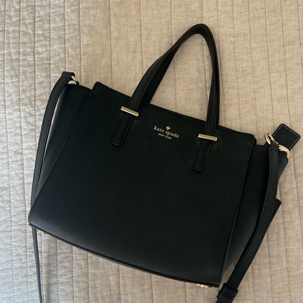 Black Kate Spade purse with long strap